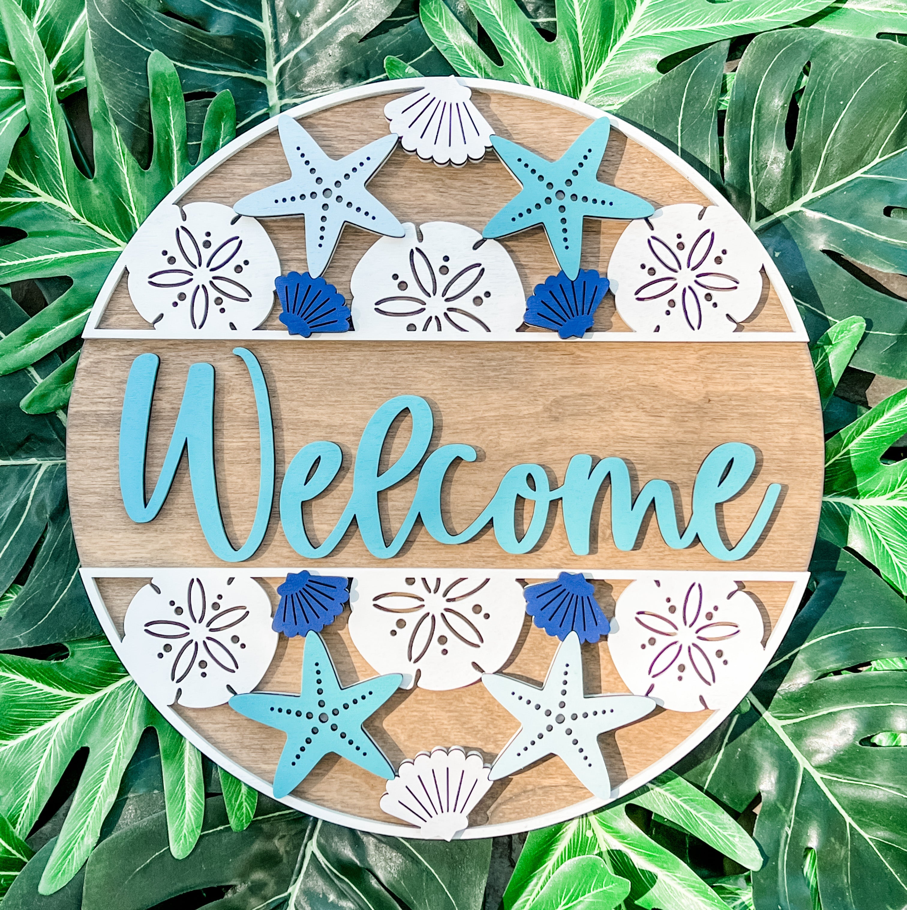 Welcome Split Circle with Seashells Round