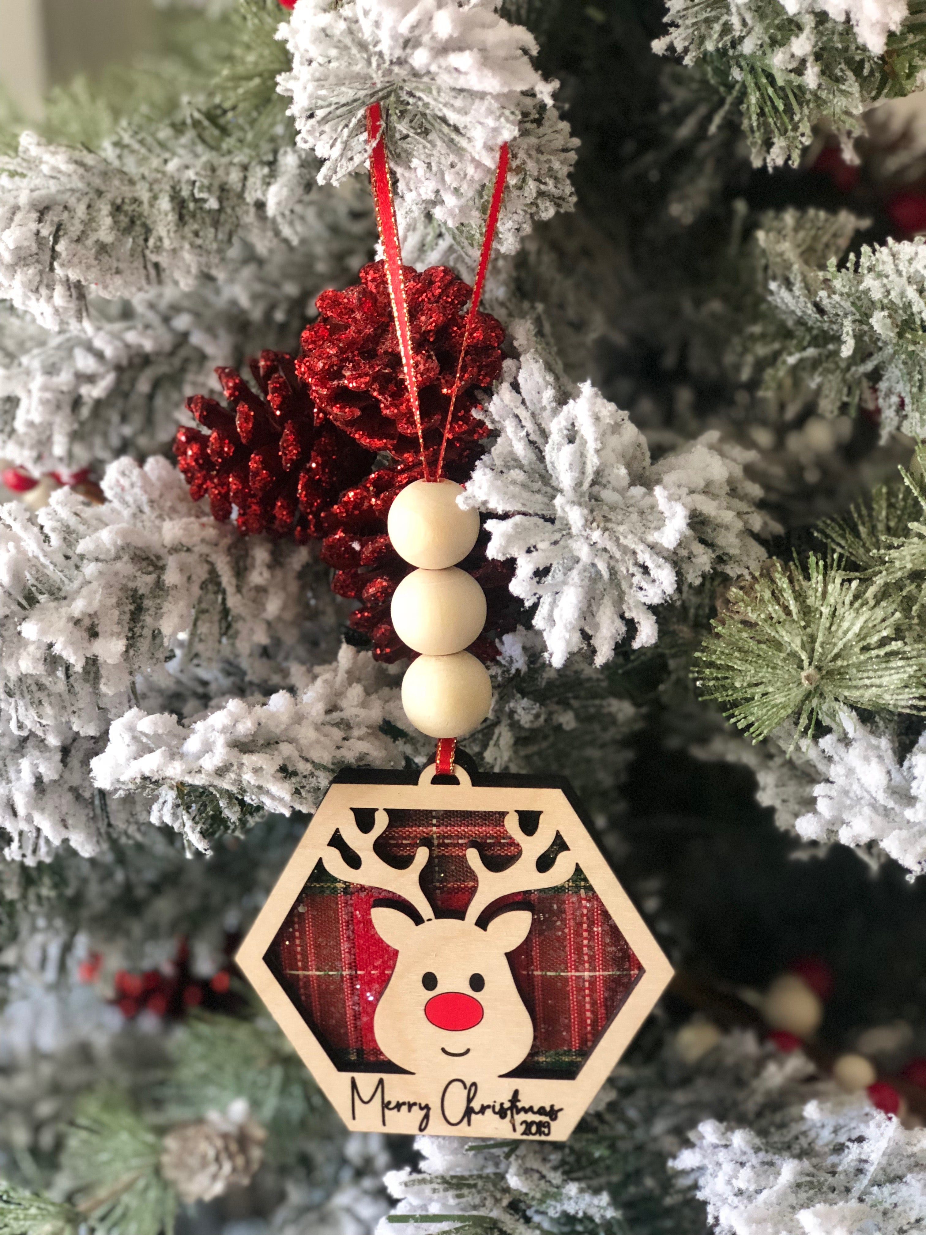 Reindeer Hexagon Ornament