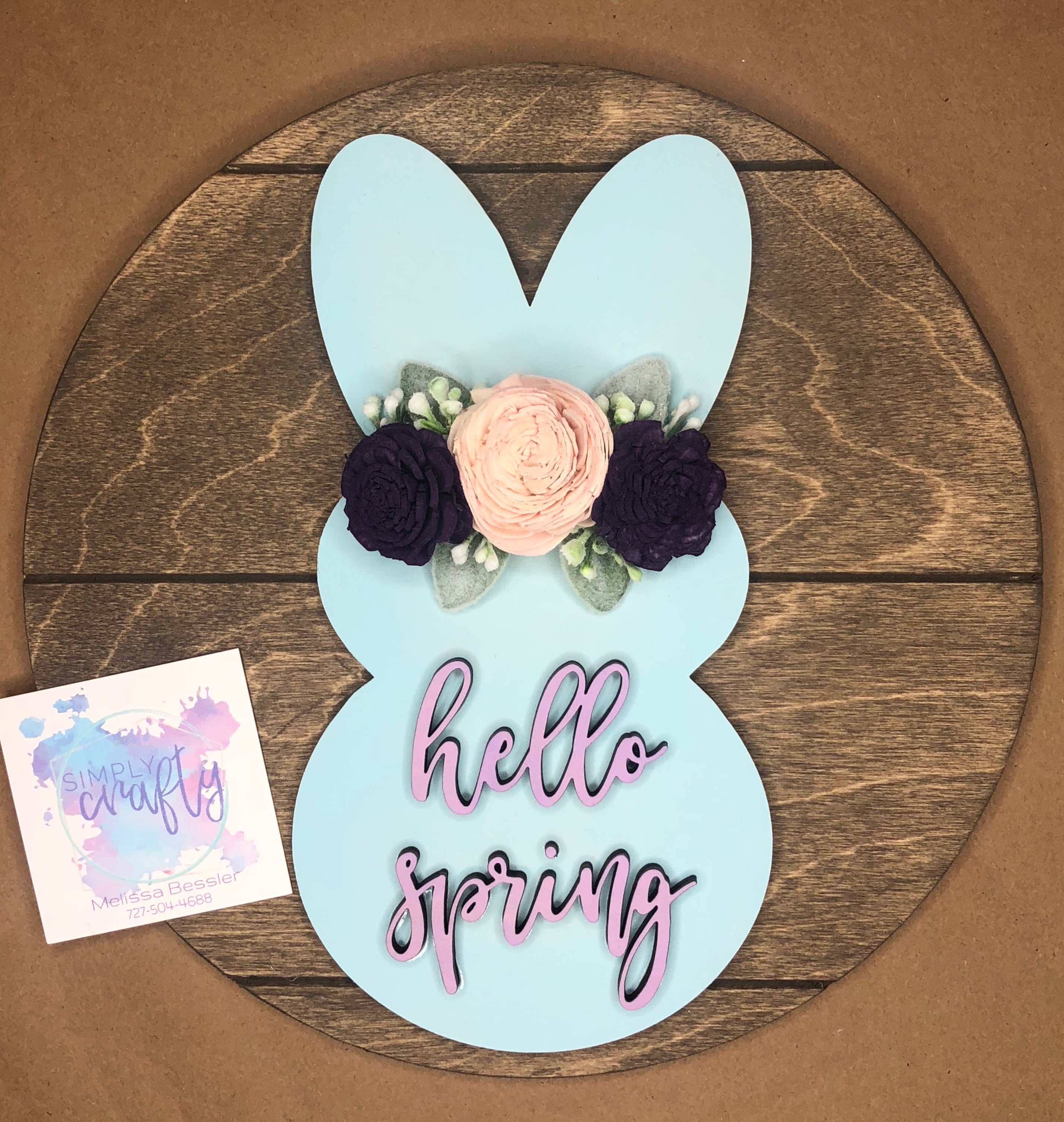 10" Bunny Silhouette with Wood Flowers