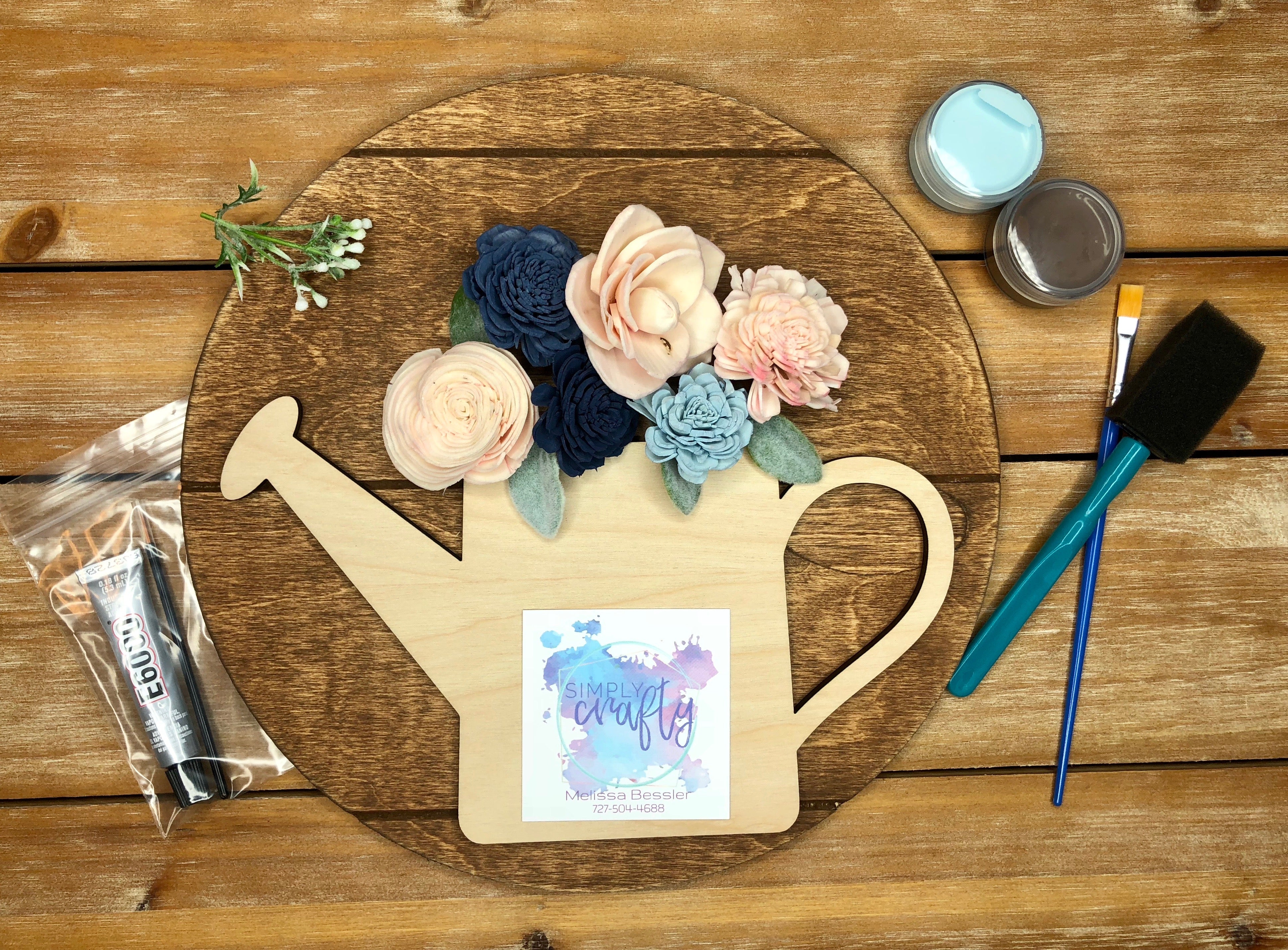 Watering Can with Wood Flowers DIY Kit