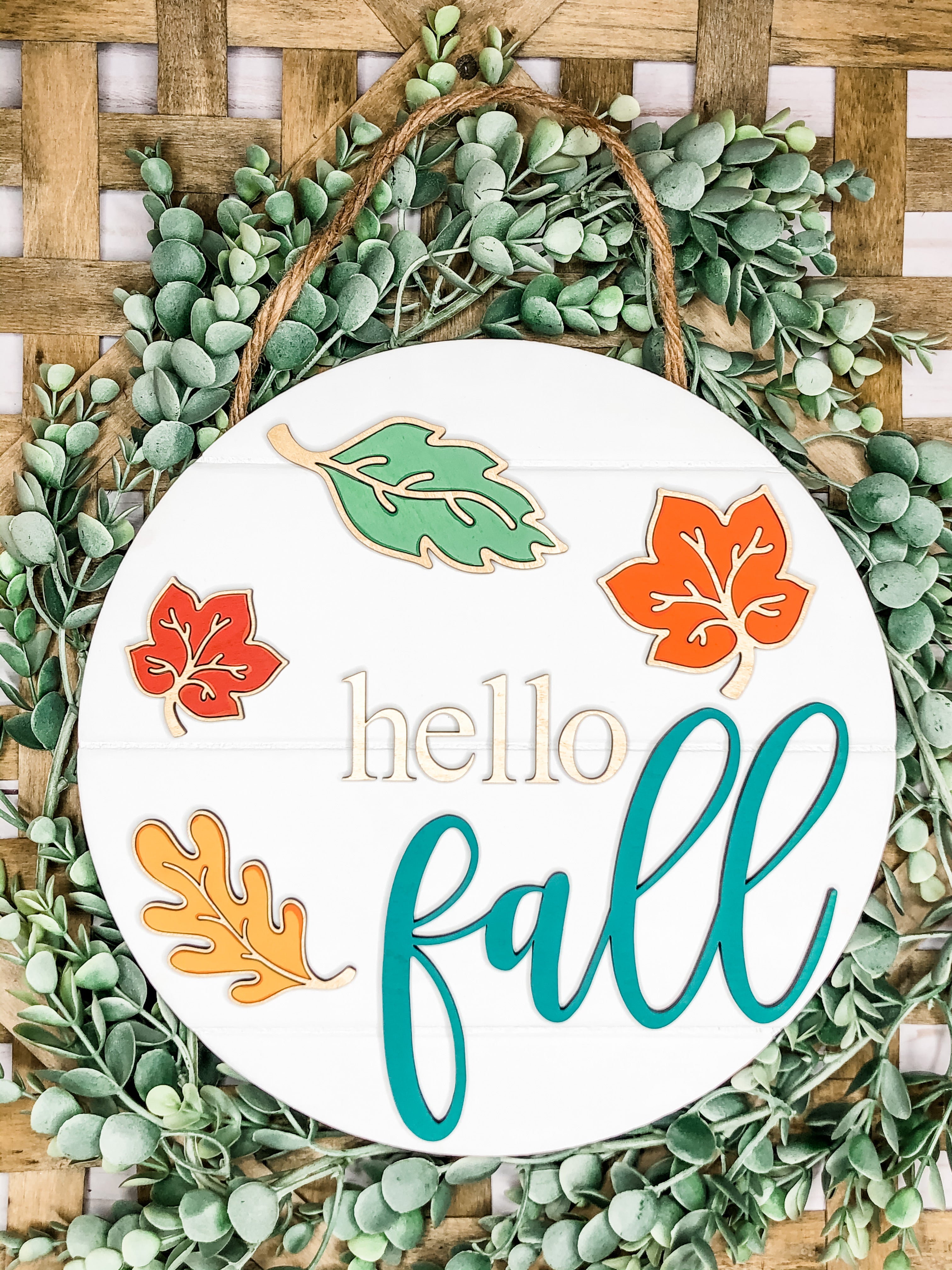 Hello Fall with Leaves Round