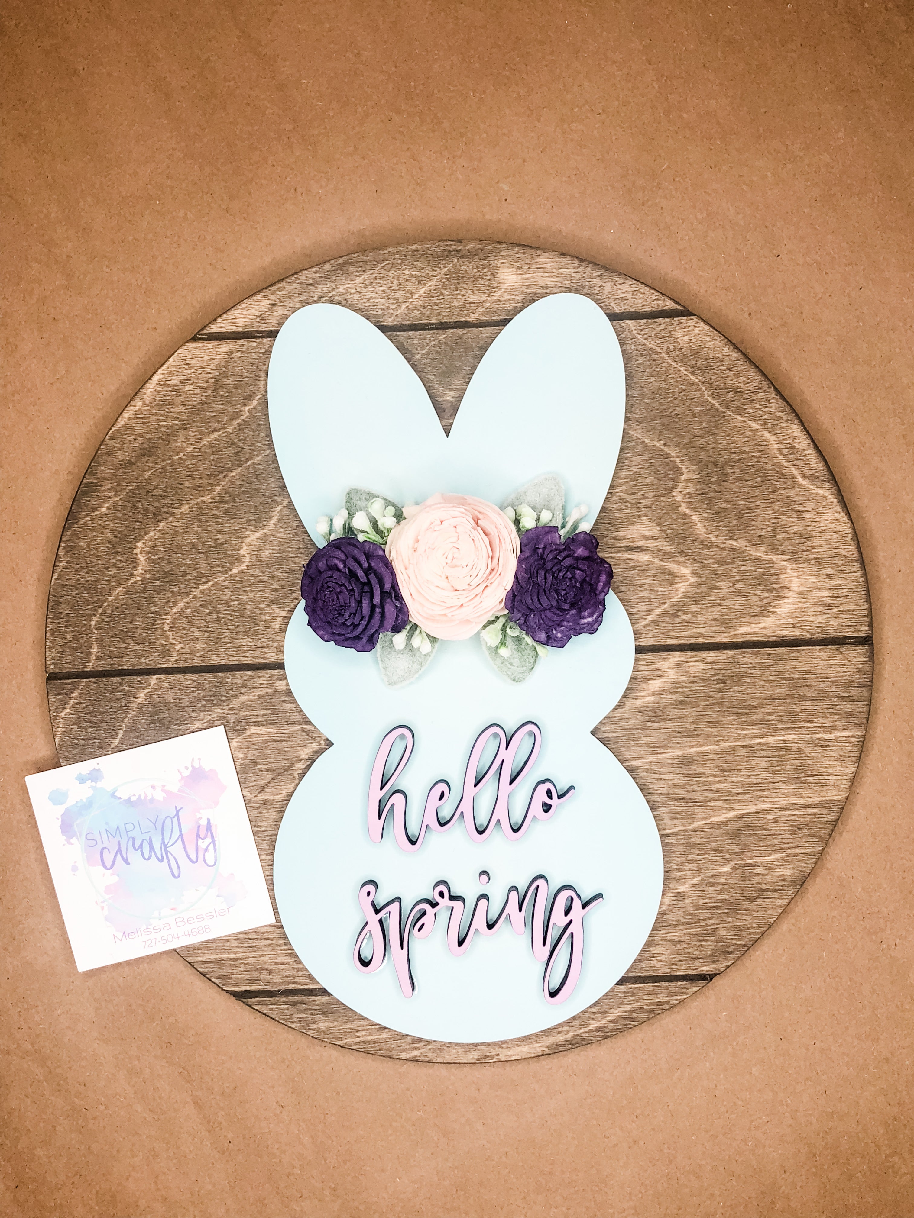 Wood Flower Bunny Silhouette Round