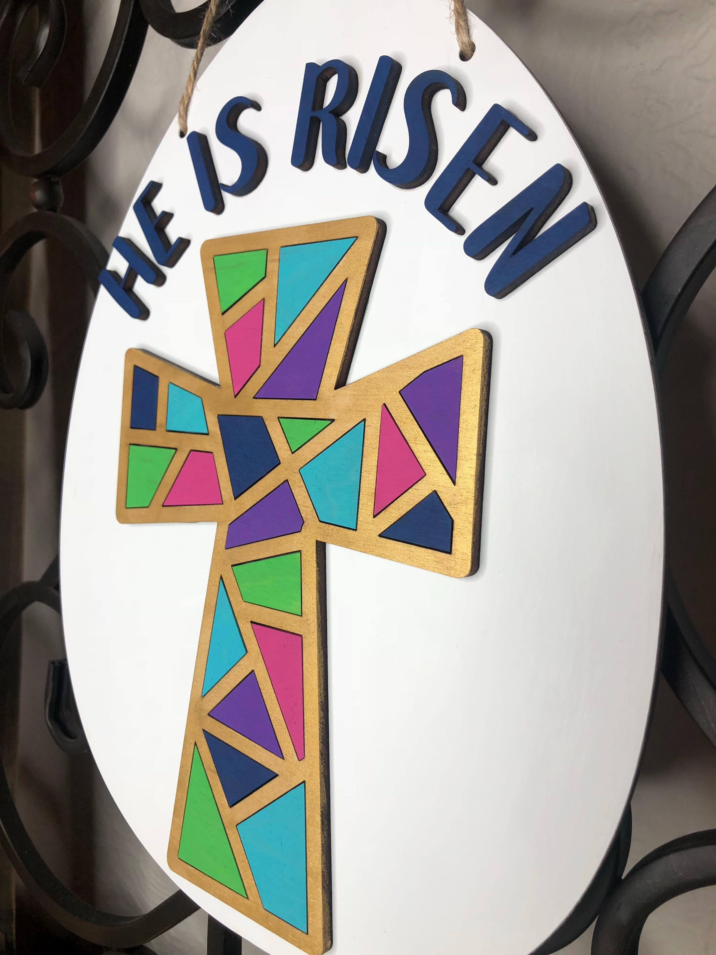 “He is Risen” Mosaic Cross Hanger